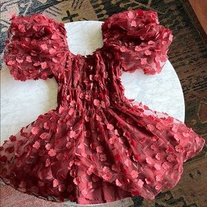 Red Floral Puff Sleeve Dress